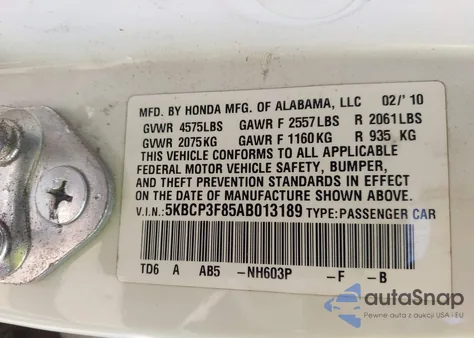 2010 Honda Accord 3.5 Ex-L from USA, damaged, VIN 5KBCP3F85AB013189